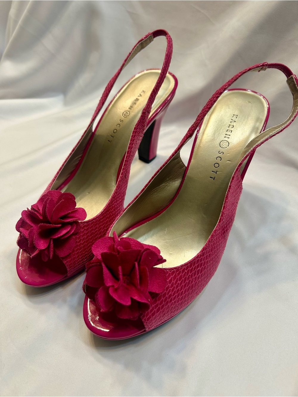 Karen Scott Hot Pink Floral Peep-Toe Slingback Heels